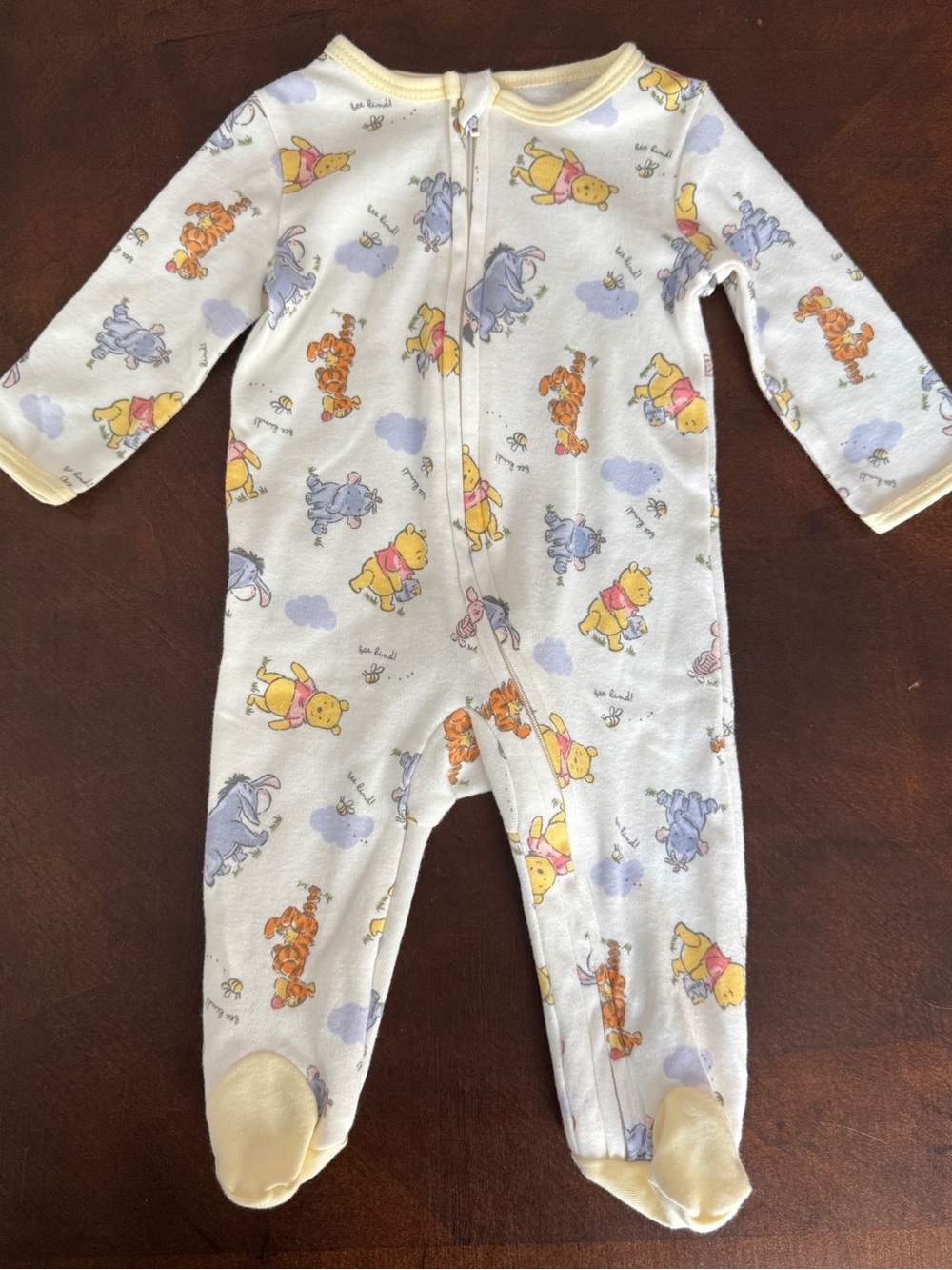 Disney Winnie the Pooh Footed One-Piece in White, Yellow & Purple